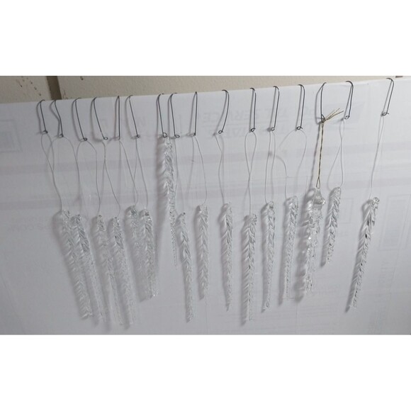 Vintage Christmas Tree Icicles 18 Clear Plastic 5 1/2" Hanging Ornament MCM Lot - Picture 1 of 2